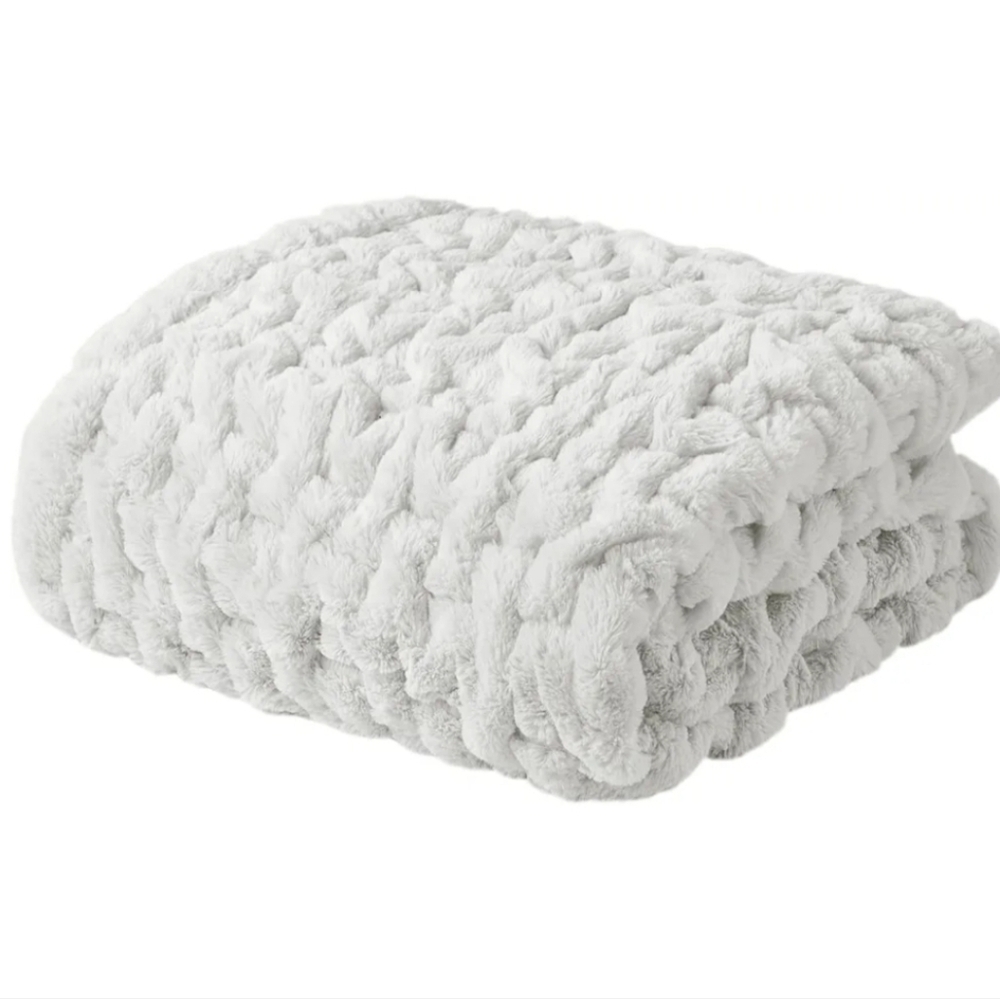 Luxurious Light Grey Textured Blanket NEW